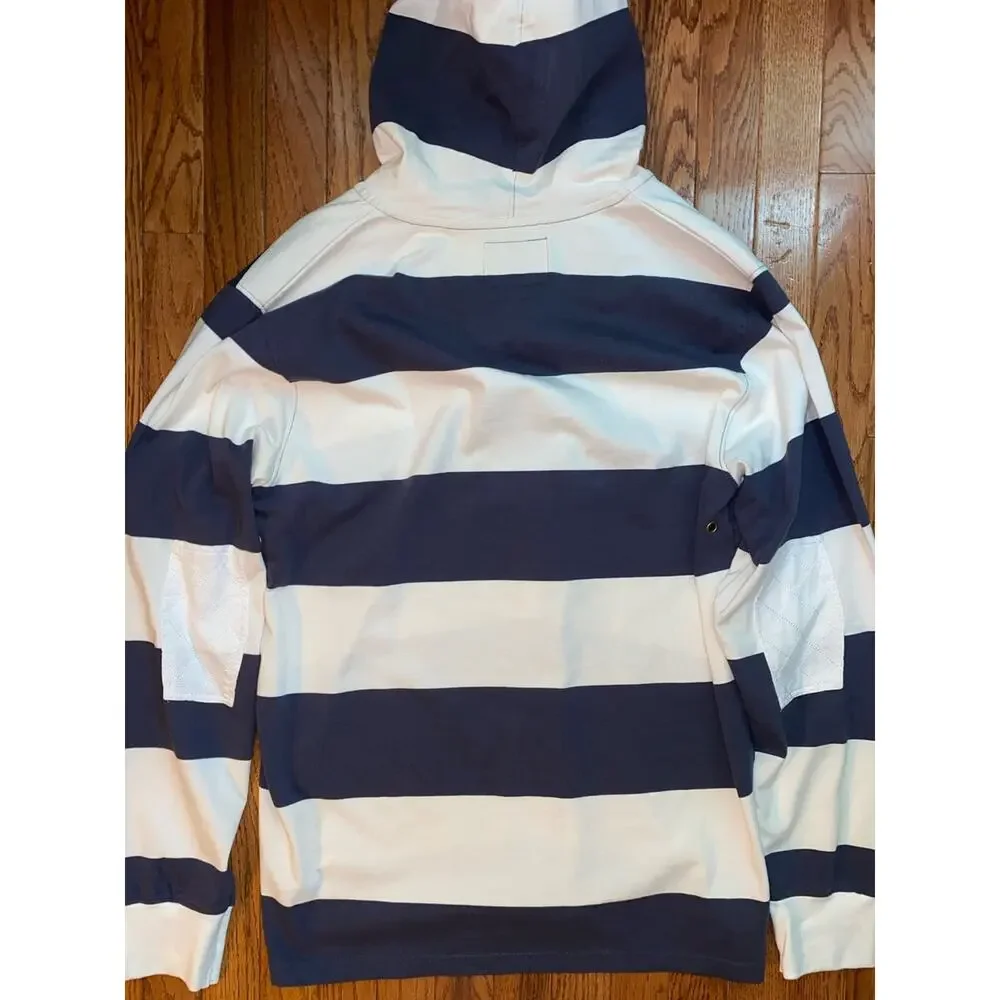 T Dalton $80 Hooded Mens Rugby Navy/White Stripe MEDIUM NWOT